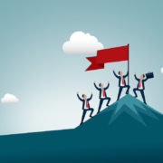 Group of businessmen on top of a mountain illustration