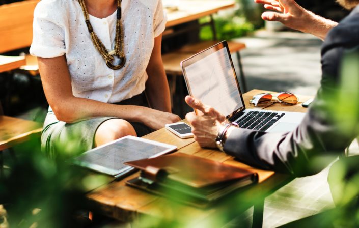Funding referral source A businessman presenting funding strategy to a woman