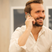 A businessman talking over a phone