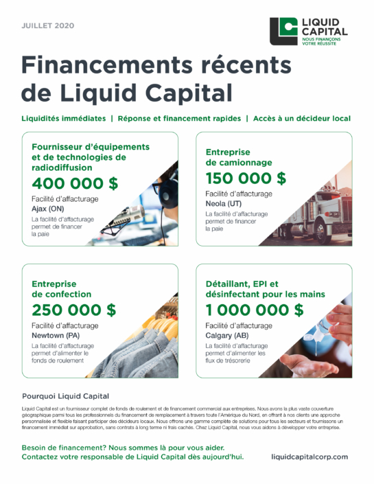 Financements récents – Juillet 2020 - Liquid Capital
