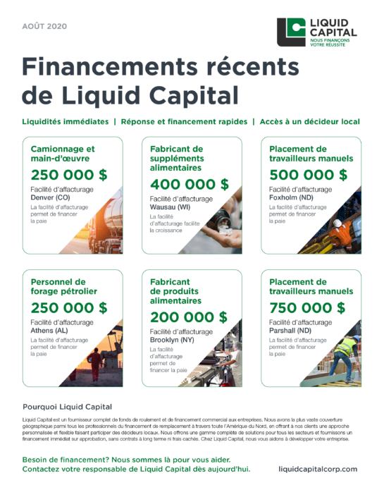 Financements récents - Août 2020 - Liquid Capital