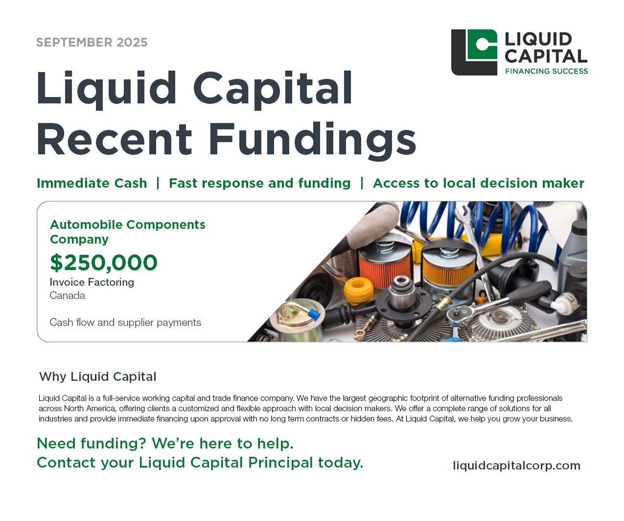 An image detailing the recent fundings provided by liquid capital in September of 2025
