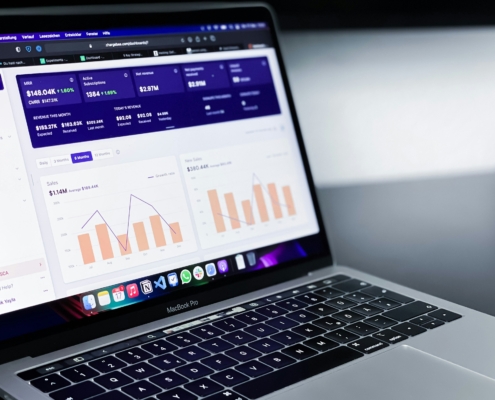 A screen on a laptop showing charts meant to reflect how people can Get Growth Capital Without Giving Up Equity