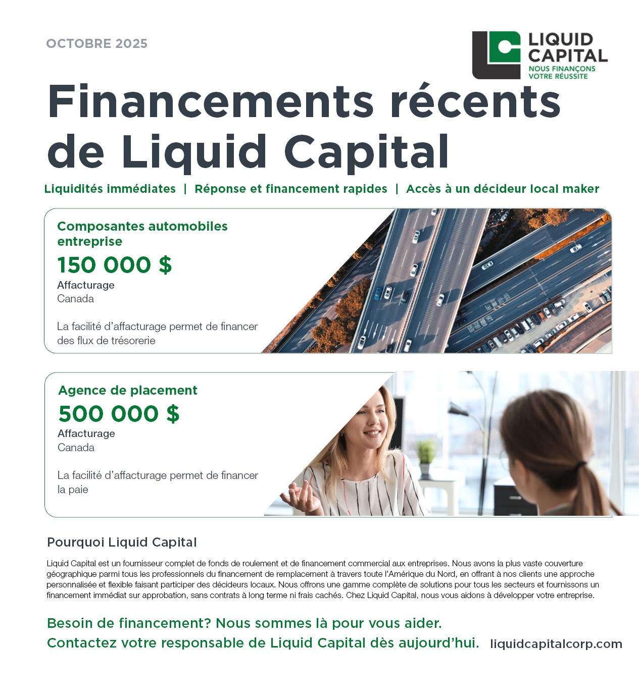 Financements recents octobre 2025 Liquid Capital